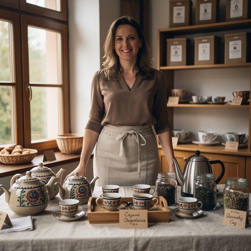 Záber na šálku čaju, ktorý sa pomaly vylieva z konvice s bylinkovým arómou.